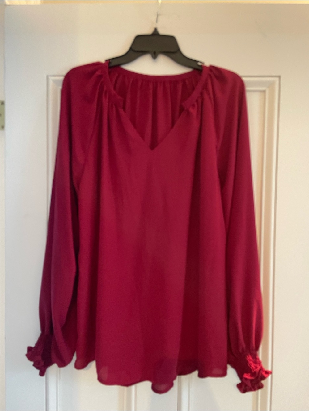 Amazon Women’s Long-Sleeve V-Neck Blouse - Berry Red